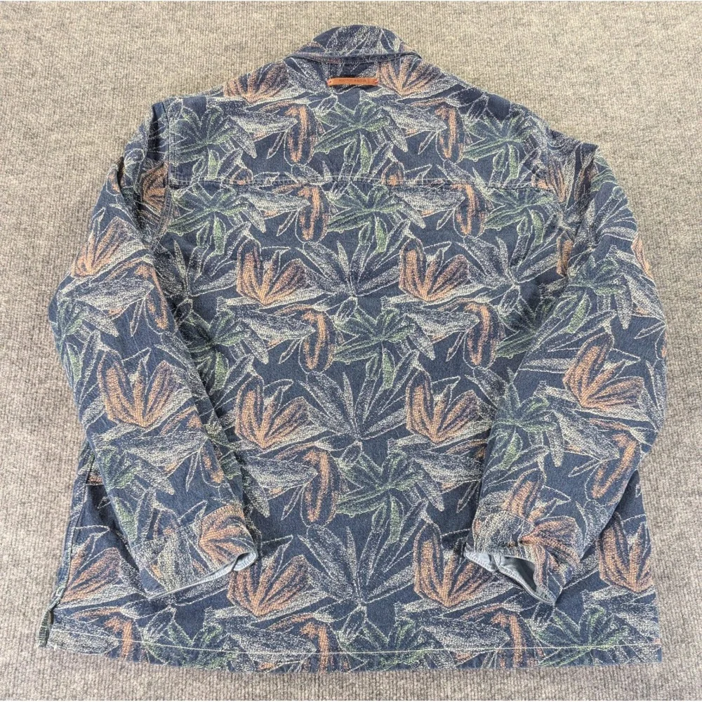 Scotch & Soda Mens XXL Blue Tropical Leaf Jacquard Cotton Hemp Denim Overshirt